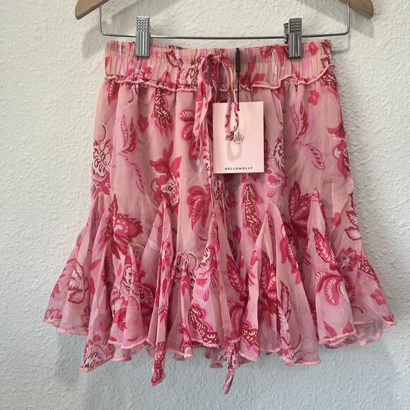 NWT Hello Molly Flowy Tiered Lined Pink Floral Skirt Size US 4 - Picture 1 of 7